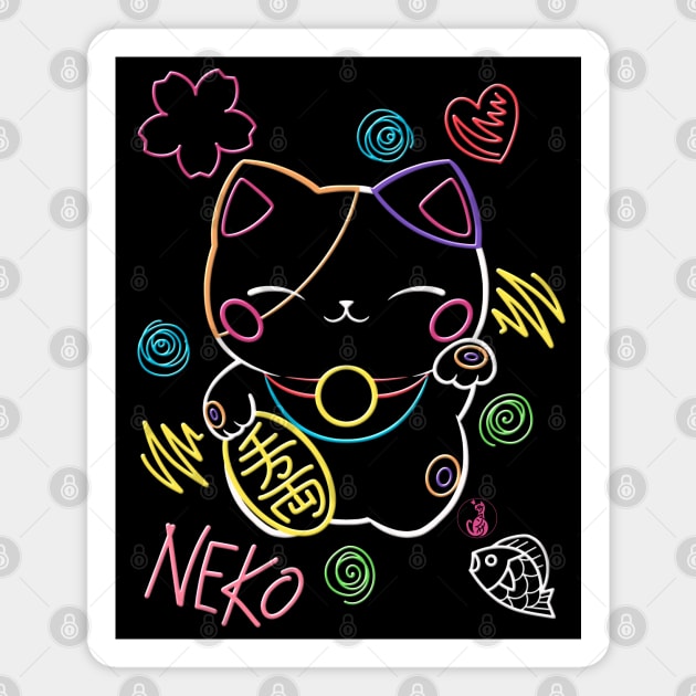 Neon Neko (3) - Cute neon light Japanese beckoning cats to bring you good luck Magnet by SamInJapan